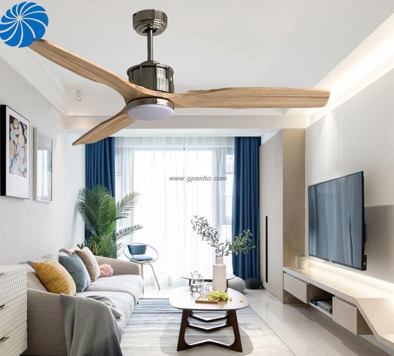 Simple 3 solid wood blade ceiling fan with light